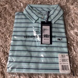 Vineyard Vines Kids Green and White Striped Shirt